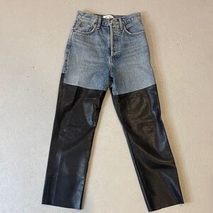 Two-Tone Denim and Leather Pants